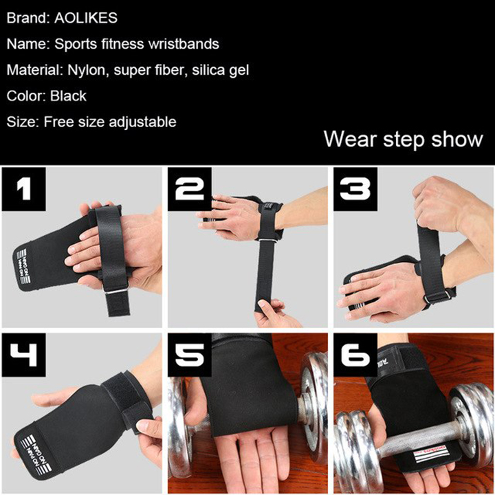 Găng Tay Tập GYM Kiêm Dây Kéo Lưng Lifting Grips Aolikes Pro Hở Mu Bàn Tay 7639 AL7639 2 trong 1