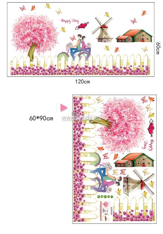 DECAL DÁN TƯỜNG ĐÔI CỐI XAY GIÓ HỒNG