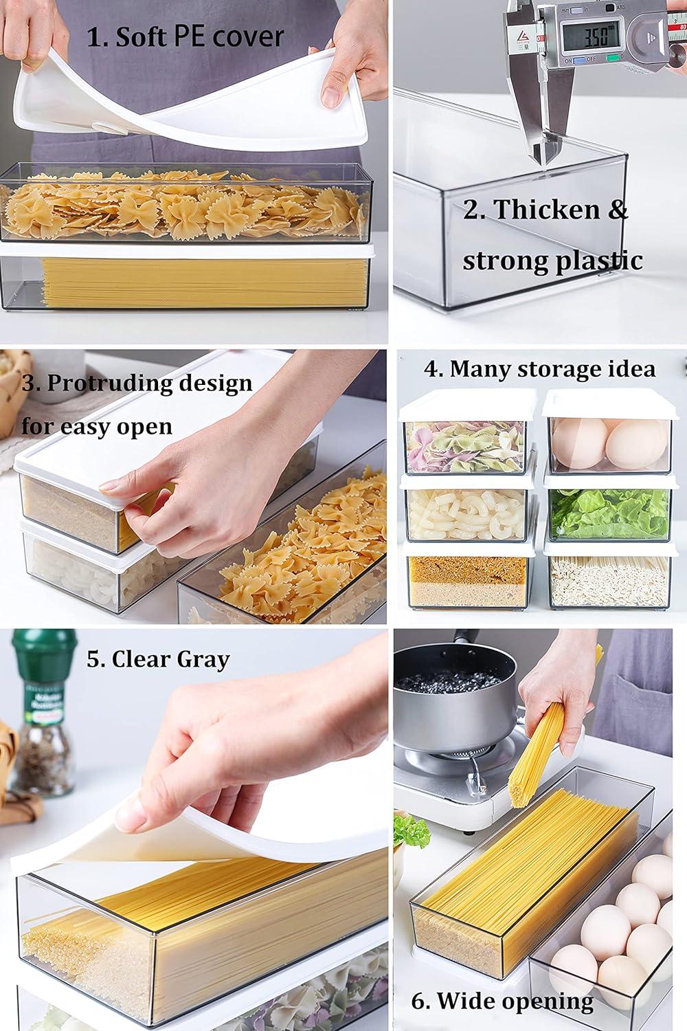 Lưu trữ mì ống nhựa, nồi spaghetti có nắp đậy, hộp đựng mì ống hình chữ nhật cho tủ bếp, bộ 1 lưu trữ thực phẩm bền và xếp chồng lên nhau