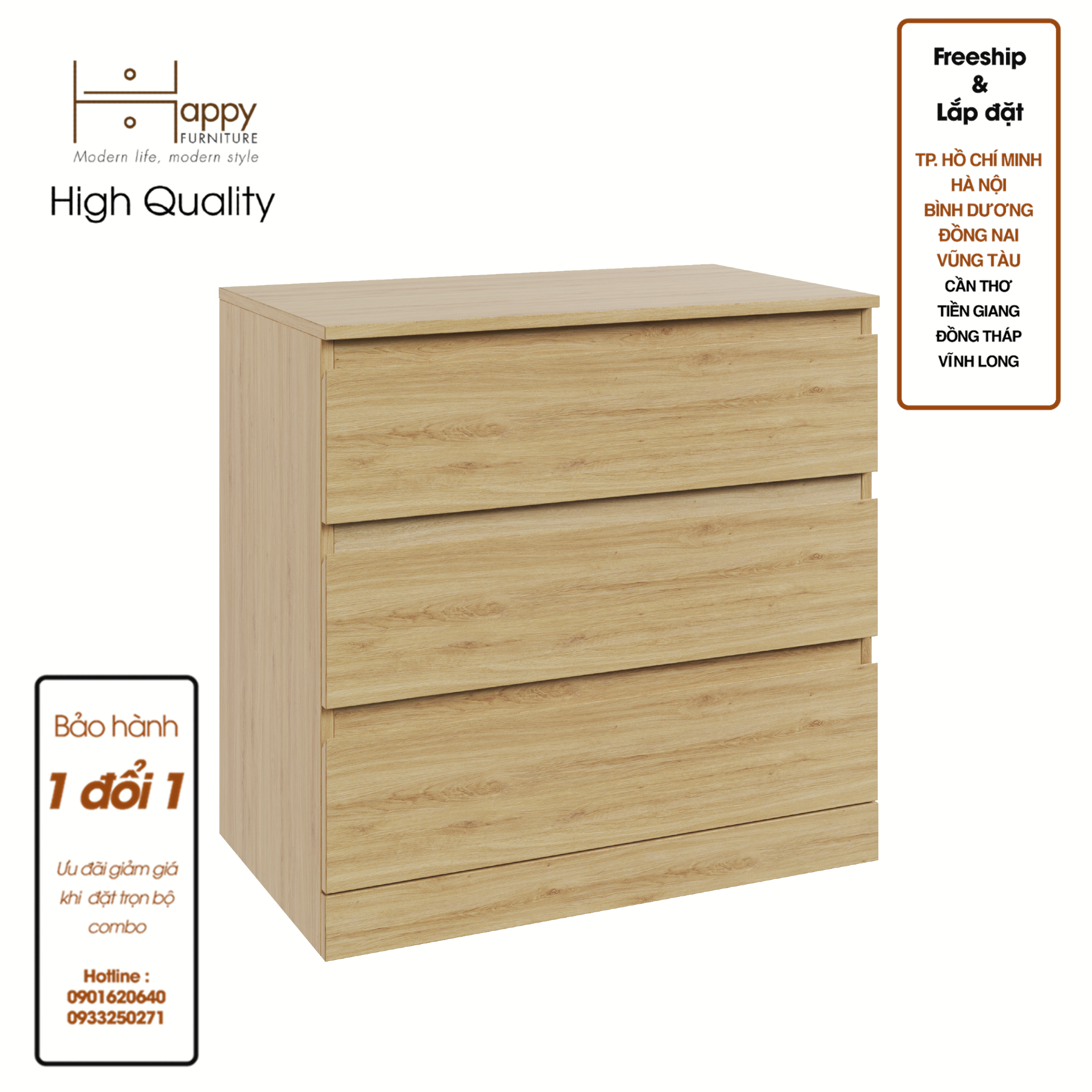 [Happy Home Furniture] DOOBIE,  Tủ 3 ngăn kéo ,  80cm x 48cm x 78cm ( DxRxC), THK_003