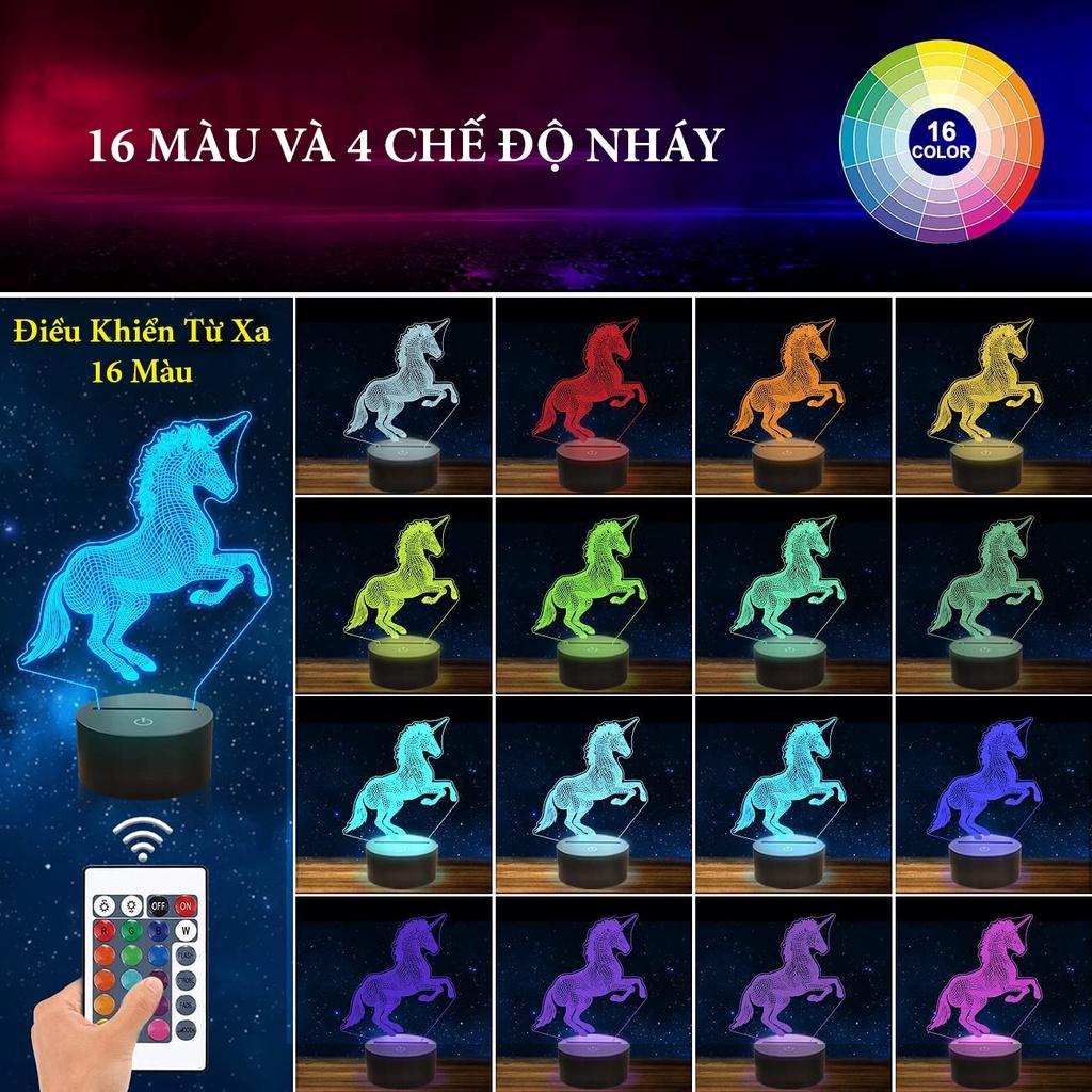 Bộ Đế Đèn Ngủ Led 3D nháy sáng 16 màu đầy đủ đế điều khiển Remote dây cáp D5 Màu Đen