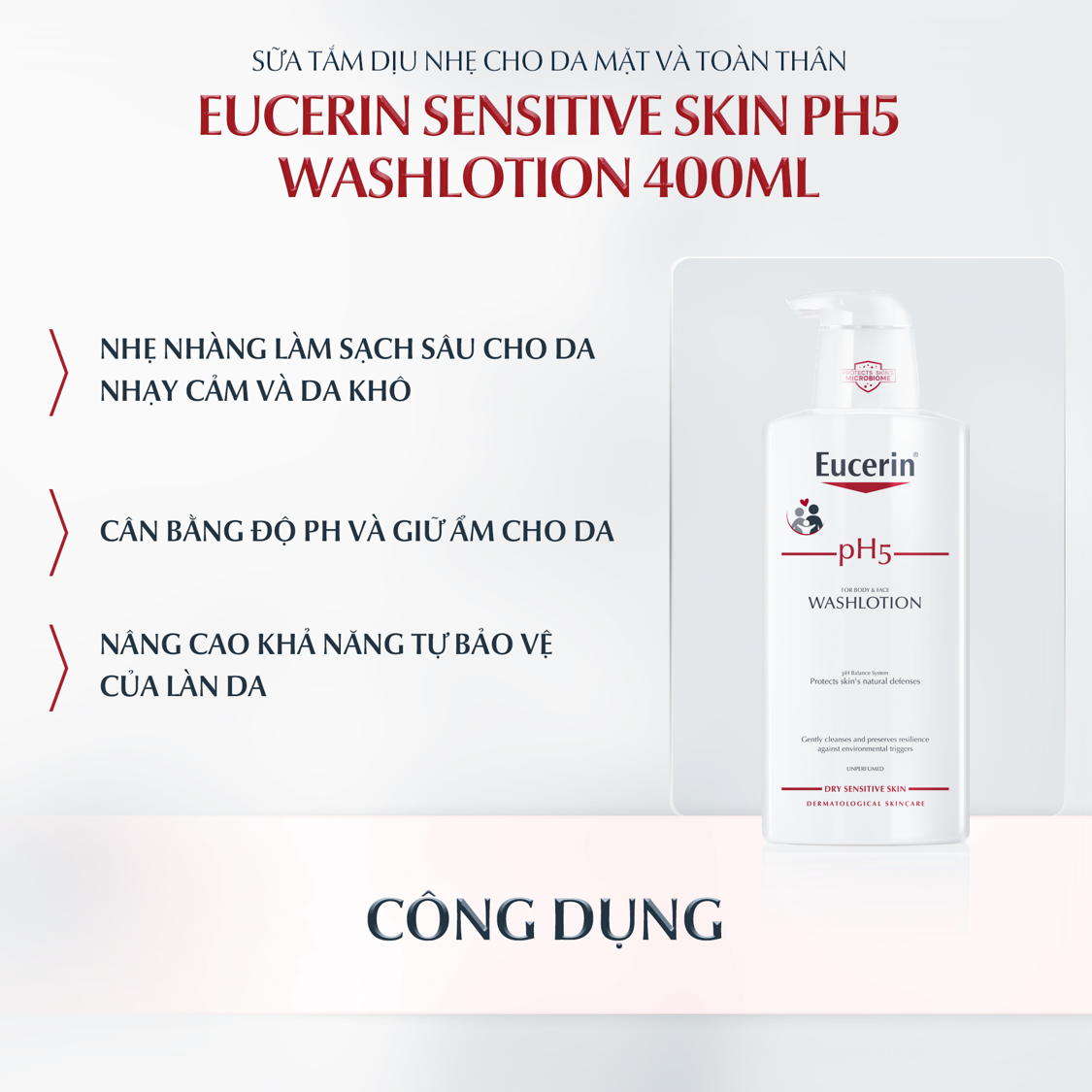 Sữa tắm không mùi cho da nhạy cảm Eucerin pH5 Washlotion Unperfumed 400ml