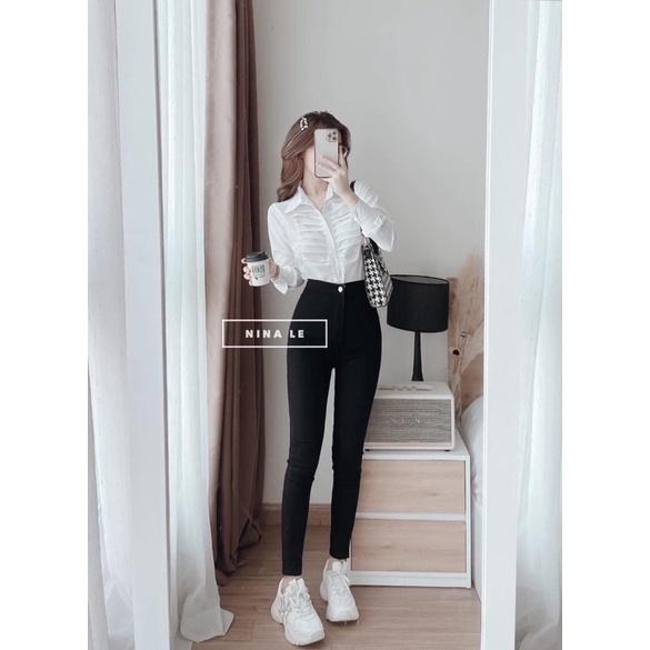 Áo Sơ Mi Trắng Kiểu Xếp Ly Ngực Hàng Đep Kiểu Công Sở YURITA Sơmi Tay Dài Cao Cấp Hàn Quốc Vintage Tiểu Thư