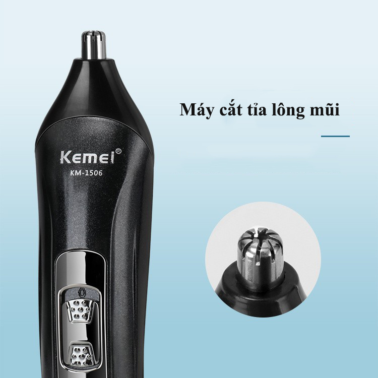 Tông Đơ Cắt Tóc KEMEI-1506 Đa Năng 3 Trong Một, Kèm Máy Cạo Râu Và Tỉa Lông Mũi, Công Suất 3W PIN Cực Bền- HÀNG CHÍNH HÃNG