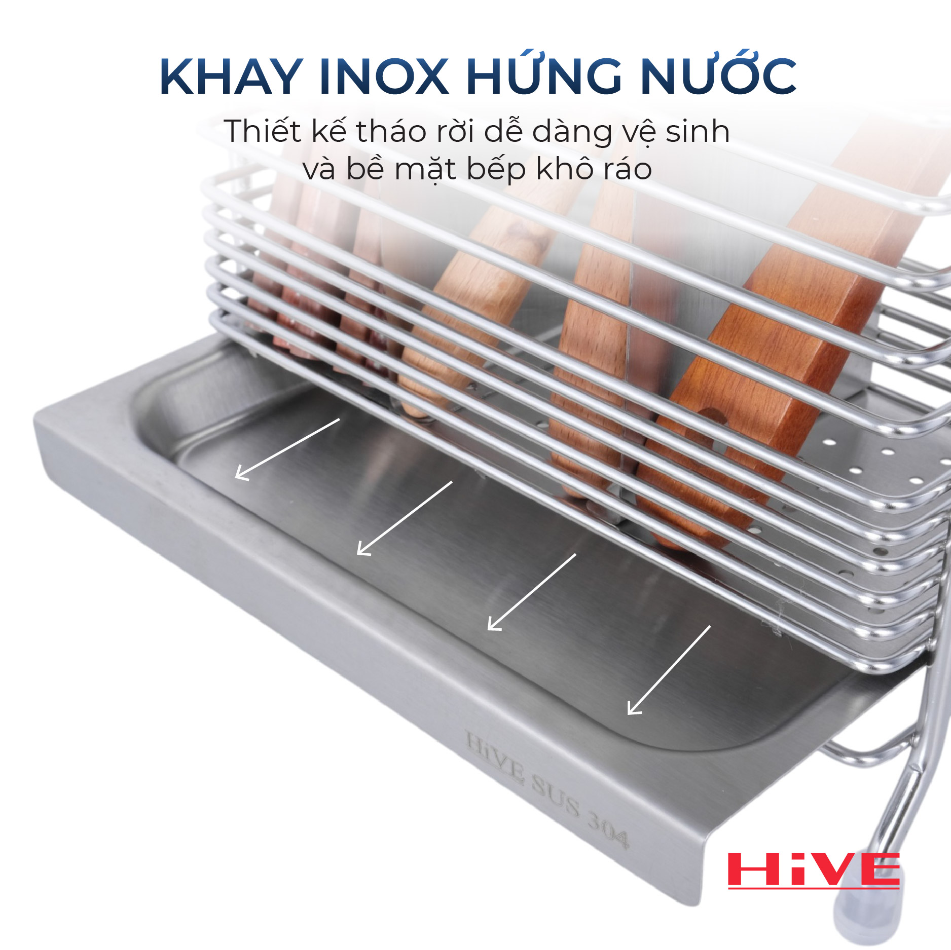 Hộp (ống) đựng đũa muỗng 3 Ngăn inox 304 HiVE