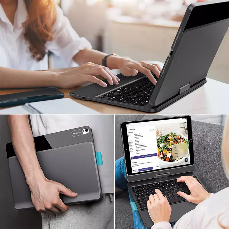 Case bao da bàn phím led không dây Bluetooth cho iPad 10.5 / iPad 10.2 inch trang bị touchPad kèm Trackpad xoay 360 độ hiệu WIWU Waltz Rotating Keyboard (cảm ứng mượt mà, xoay và gập nhiều hướng, LED phím bấm) - hàng nhập khẩu