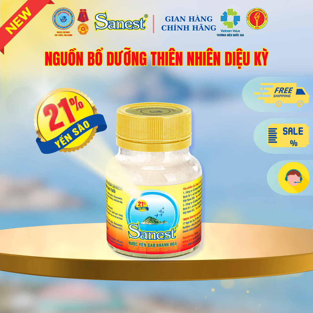 NEW [ Combo 10 lọ] Nước Yến sào Khánh Hòa Sanest 21% - Dành cho Người Cao Tuổi - Có đường