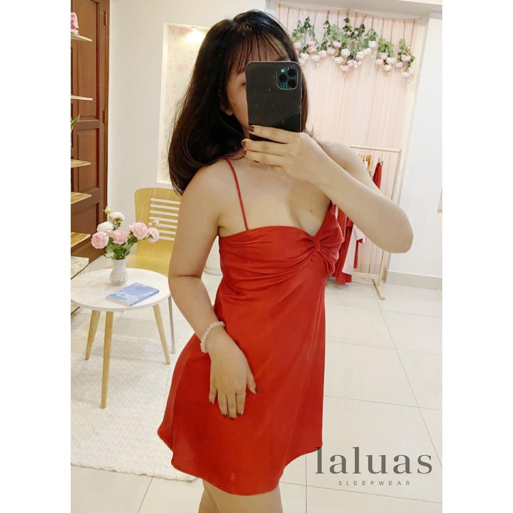 Váy ngủ lụa nơ hình tự chụp Laluas