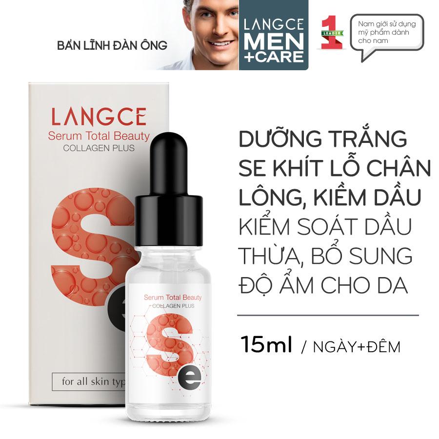 TOTAL BEAUTY SERUM COLLAGEN+ DƯỠNG TRẮNG KIỀM DẦU, SE KHÍT LỖ CHÂN LÔNG 15ml LANGCE DÀNH CHO NAM