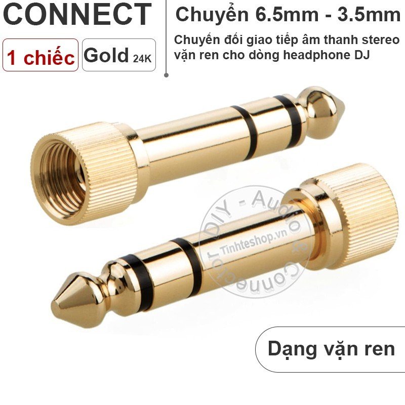 Giắc chuyển 6.5 sang 3.5 có ren vặn dùng cho tai nghe DJ 1 chiếc -  Adapter 6.5mm Stereo Male to 3.5mm Female with screw thread gold plated