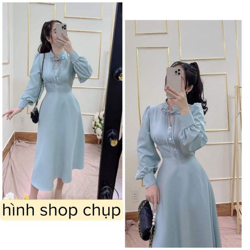 ĐẦM XÒE TAY DÀI CỔ THẮT DÂY NƠ