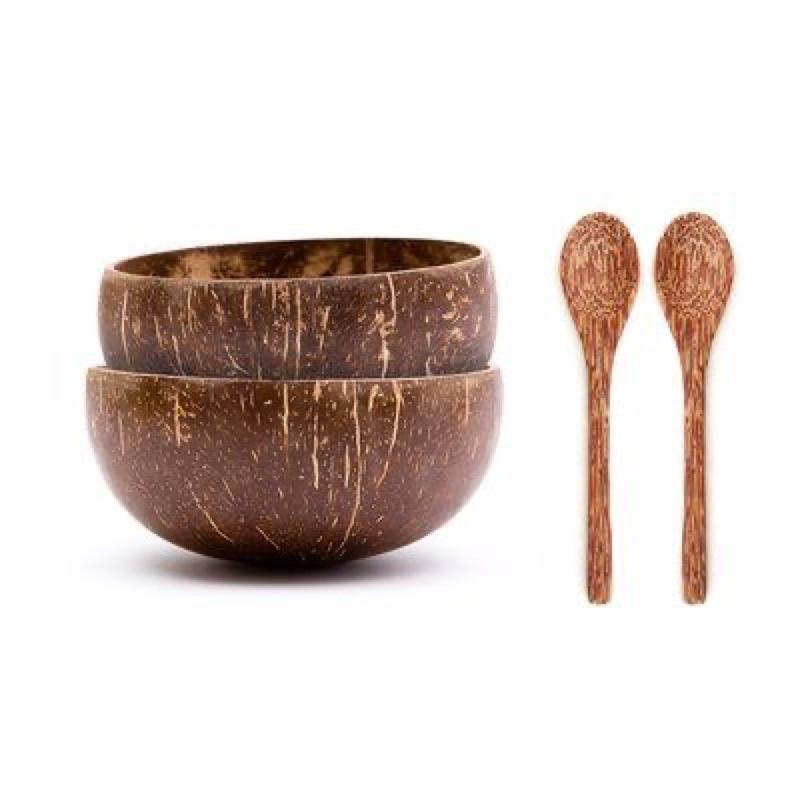 Combo Chén/ Bát gáo dừa + Muỗng gỗ dừa DK Harvest - Loại size lớn 12 - 14cm