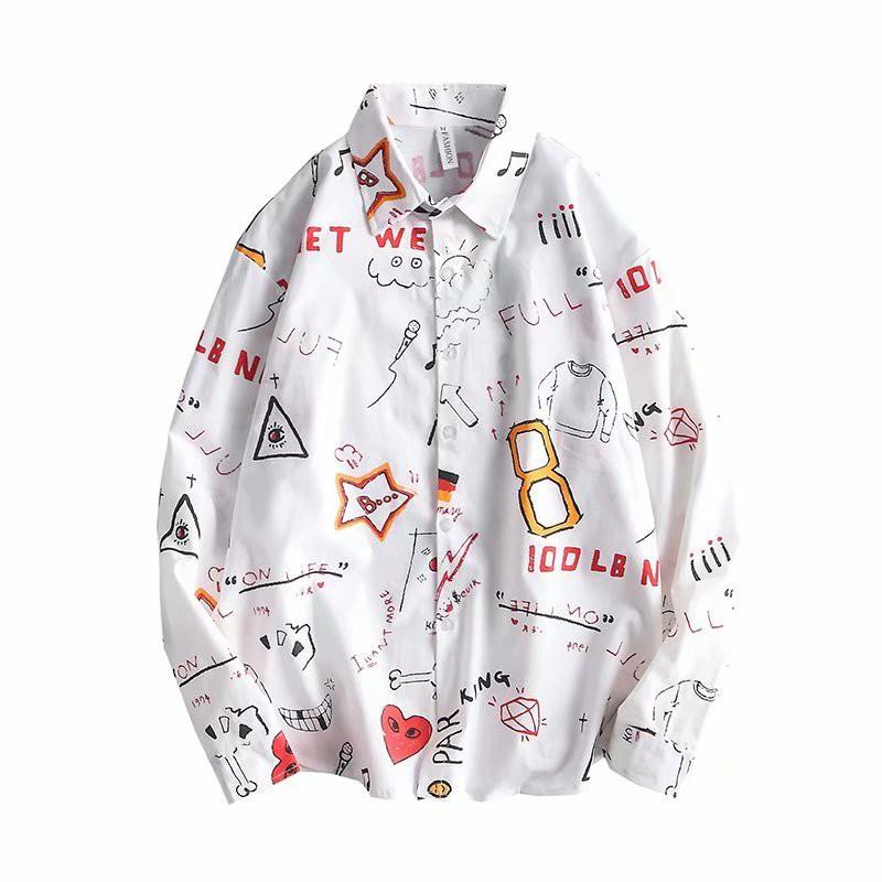 Đơn giản Thời trang Áo sơ mi nam dài tay In ấn Hoa văn