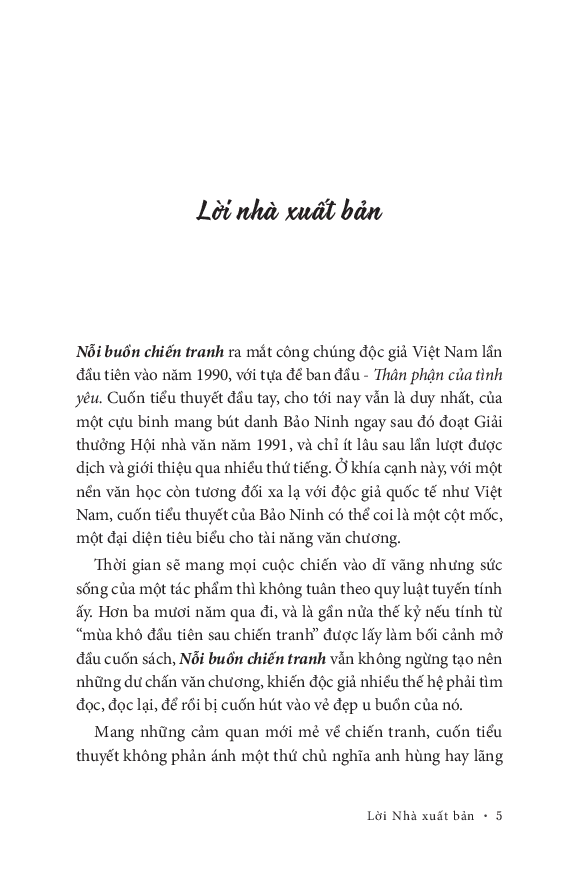 NỖI BUỒN CHIẾN TRANH - Bìa cứng
