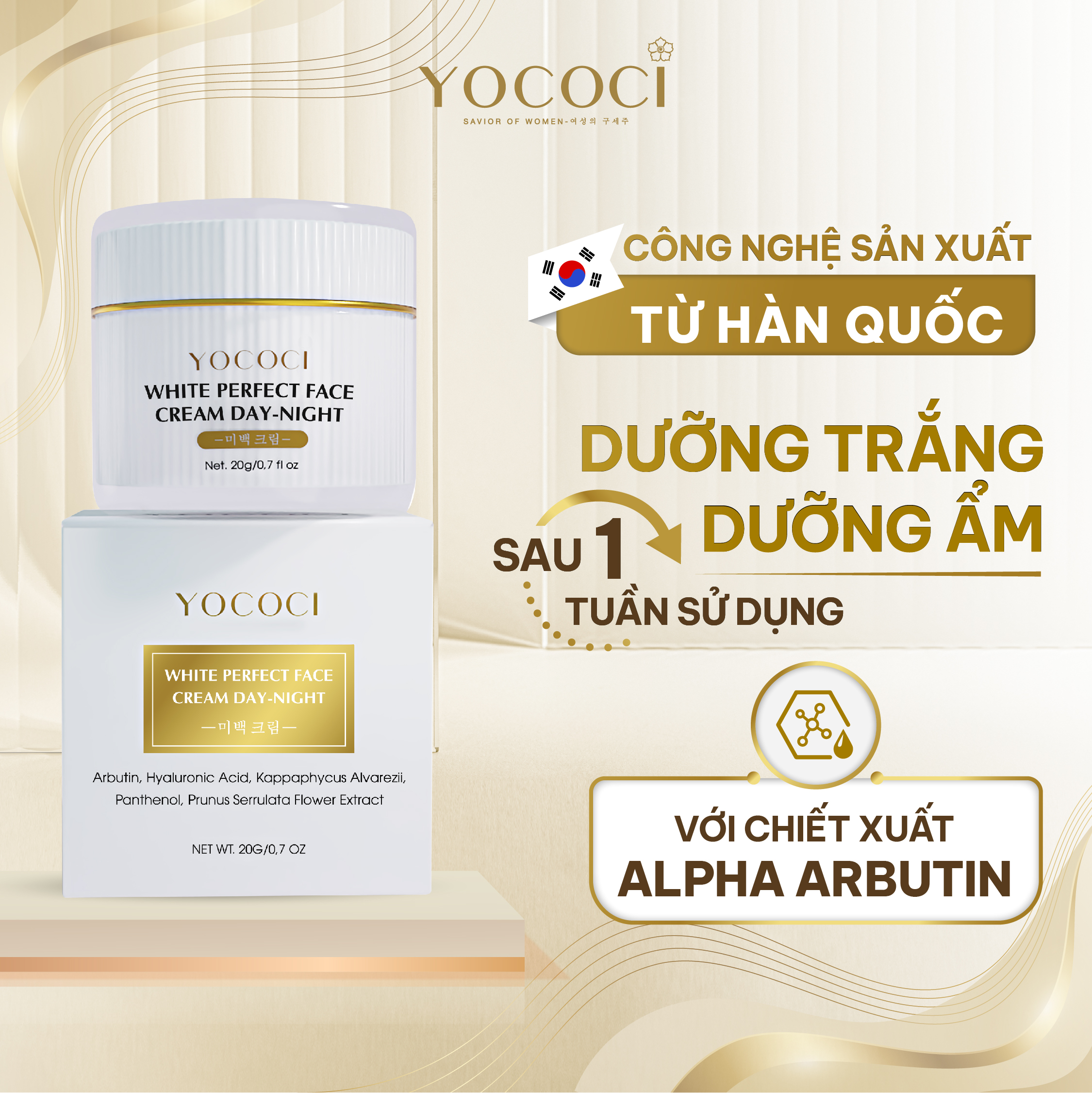 Kem dưỡng trắng da mặt Yococi giúp sáng da, ngăn chặn ánh sáng xanh White Perfect Face Cream 20g