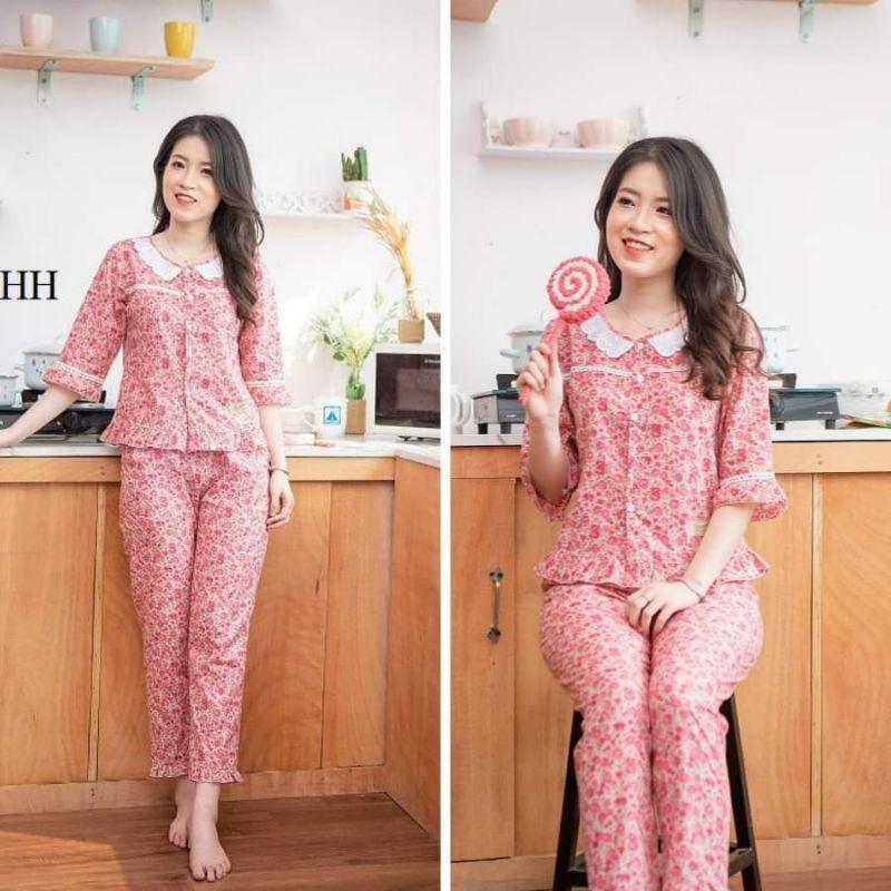 Đồ bộ mặc nhà, sau sinh cổ sen ren ảnh thật