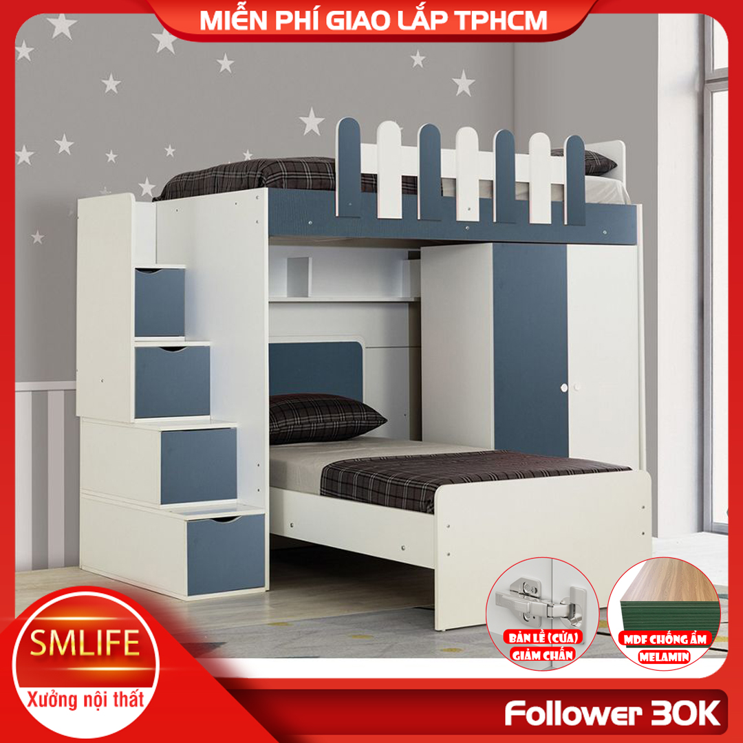 Giường gỗ 2 tầng cho bé thiết kế linh hoạt SMLIFE Sigore