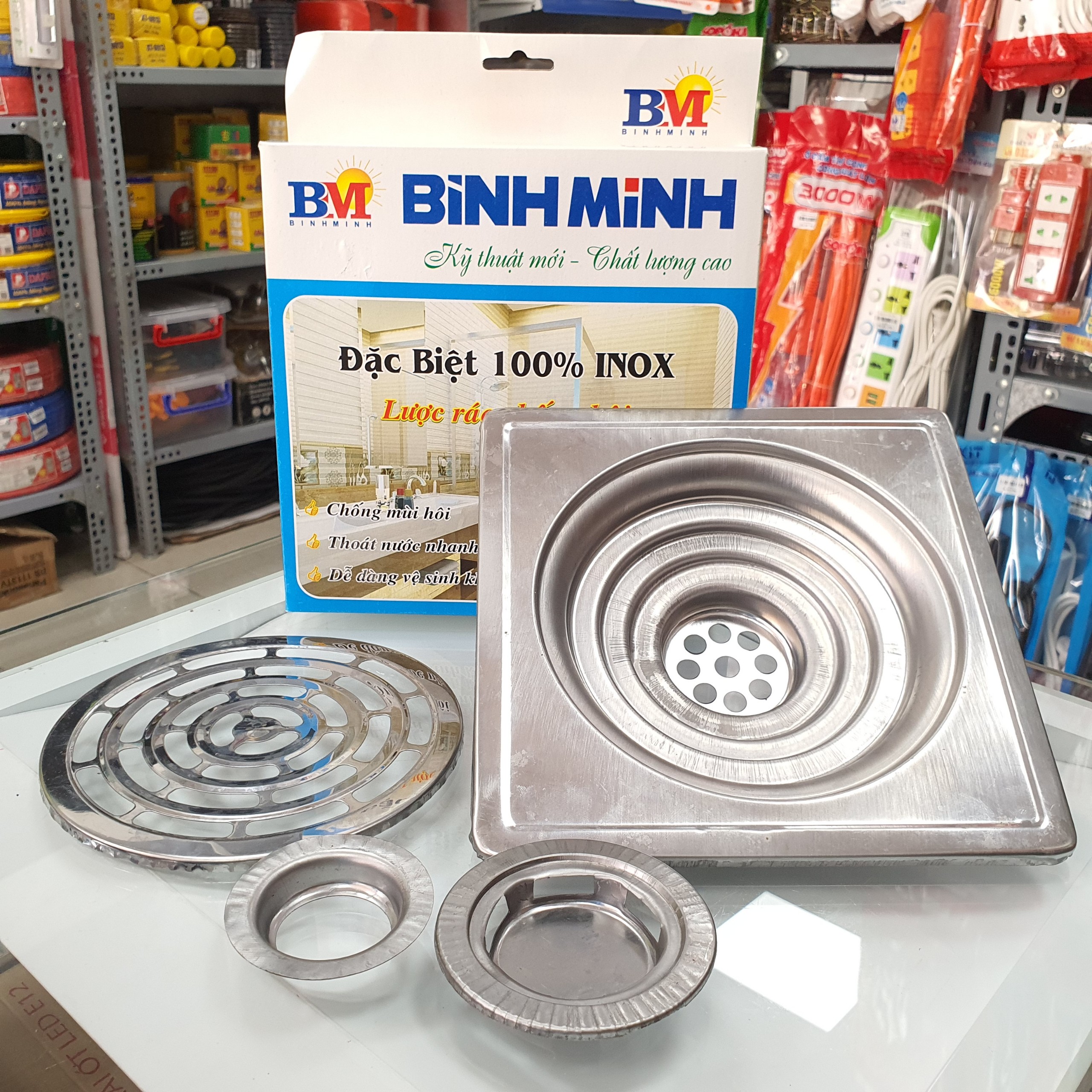 Hộp ga thoát nước, thoát sàn chống hôi cm phi 60, phi 90 Inox Bình Minh