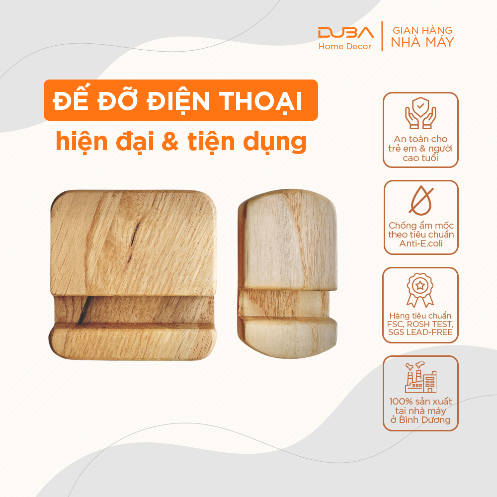 Đế đỡ điện thoại gỗ chuẩn an toàn xuất khẩu Châu Âu - Hàng chính hãng DUBA