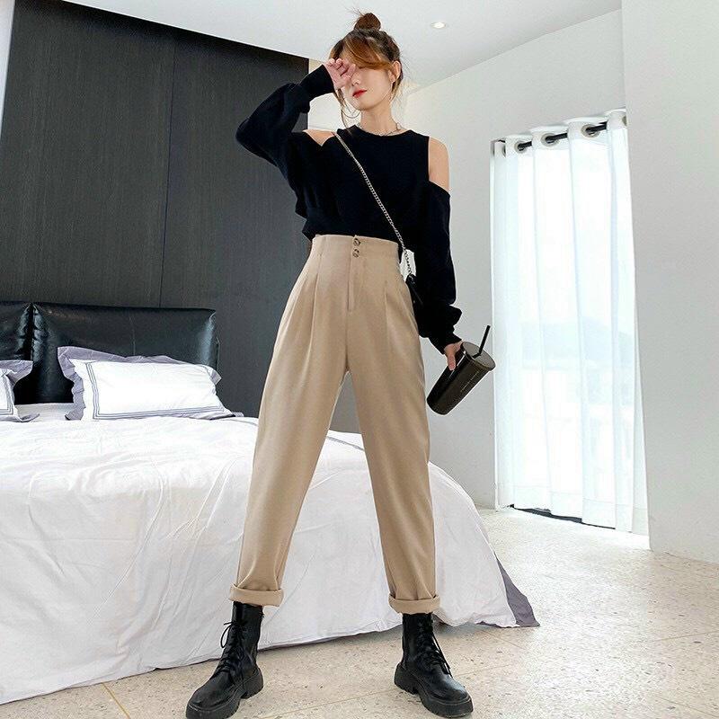 Quần Bagy Nữ cạp cao 2 Cúc Chiết Ly phong cách ulzzang Hàn Quốc CUN075 Đủ 5 Size dày dặn không nhàu không bám bụi