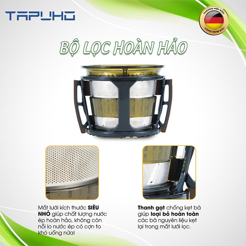 [HÀNG CHÍNH HÃNG] Máy ép hoa quả chậm TAPUHO TS30 công suất 250w - công nghệ Đức - ép kiệt, nước ép trong, dễ vệ sinh