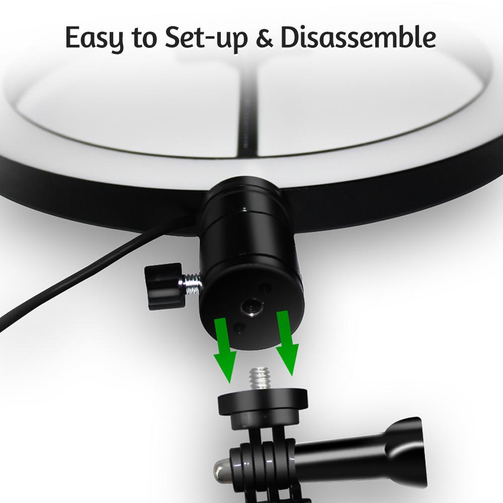 Đèn video vòng có thể thay đổi màu 12W với Gậy chụp ảnh tự sướng màu đen 26cm / 10 inch 3200K-5600K