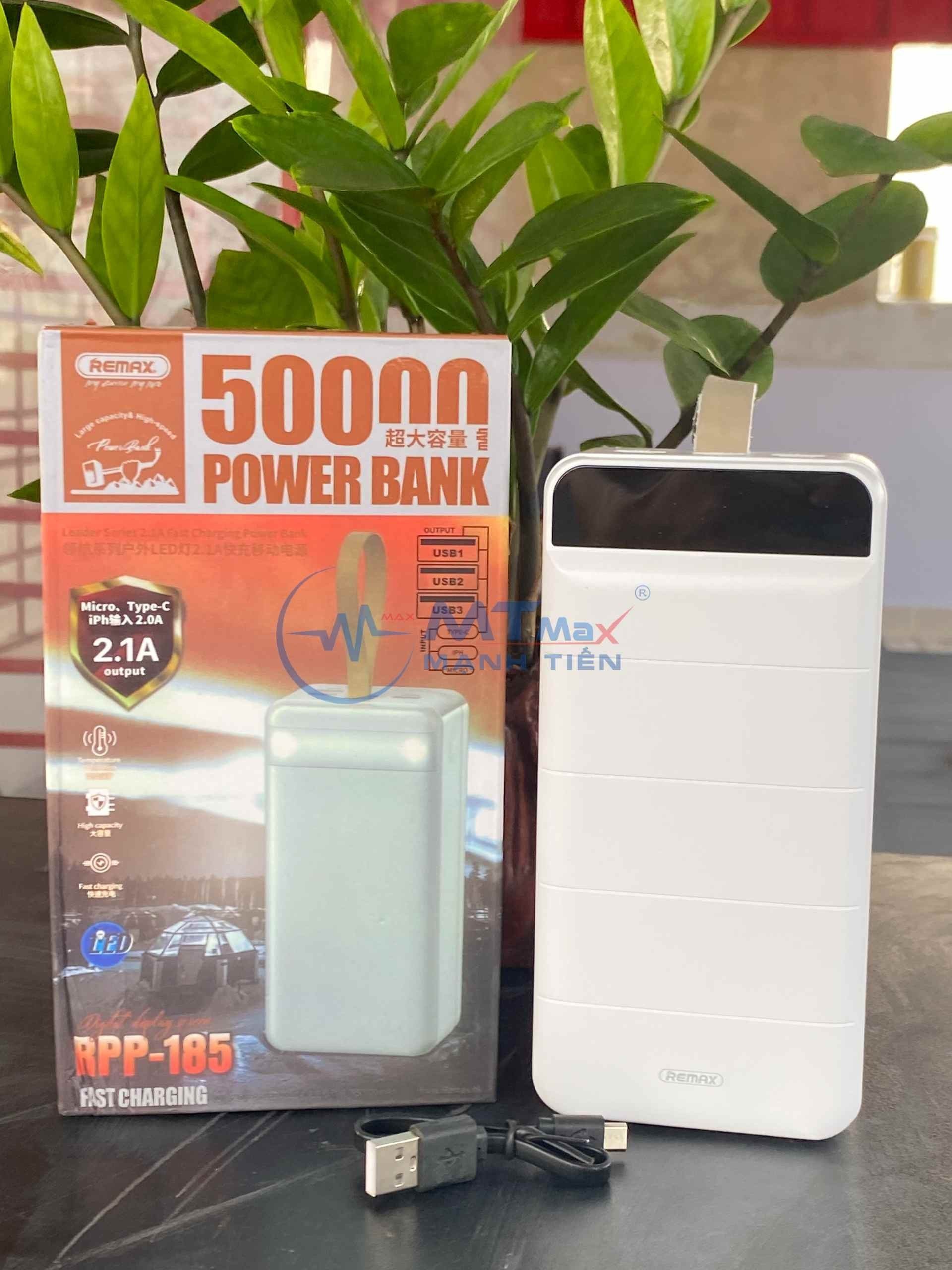 Sạc Dự Phòng RPP185 | 50000mAh 3 Cổng Sạc Vào, 3 Cổng Sạc Ra, Thiết Kế Bằng Nhựa Cao Cấp, Bền và Chắc Chắn