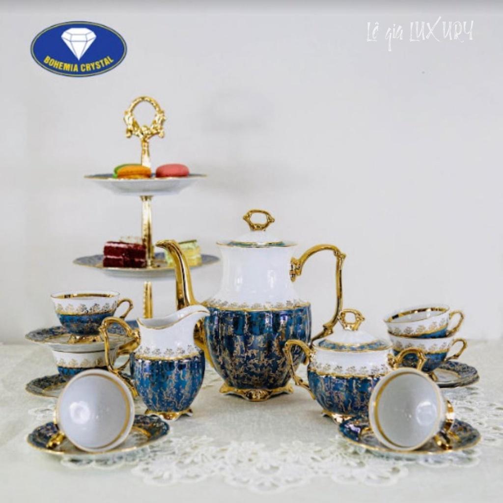 Bộ ấm chén uống trà cao cấp TÂN CỔ ĐIỂN Sang trọng, Gốm Sứ Tiệp Khắc, Ấm chén cao cấp mạ vàng 24K ACTN7, Bộ ấm chén châu Âu cao cấp