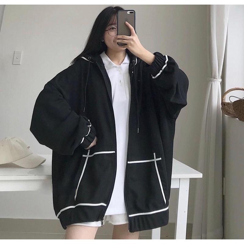 Áo khoác hoodie nỉ viền dây kéo màu ĐEN/NAVY/ HỒNG ️ Nam nữ unisex -/- Áo khoác form rộng Jaystoree