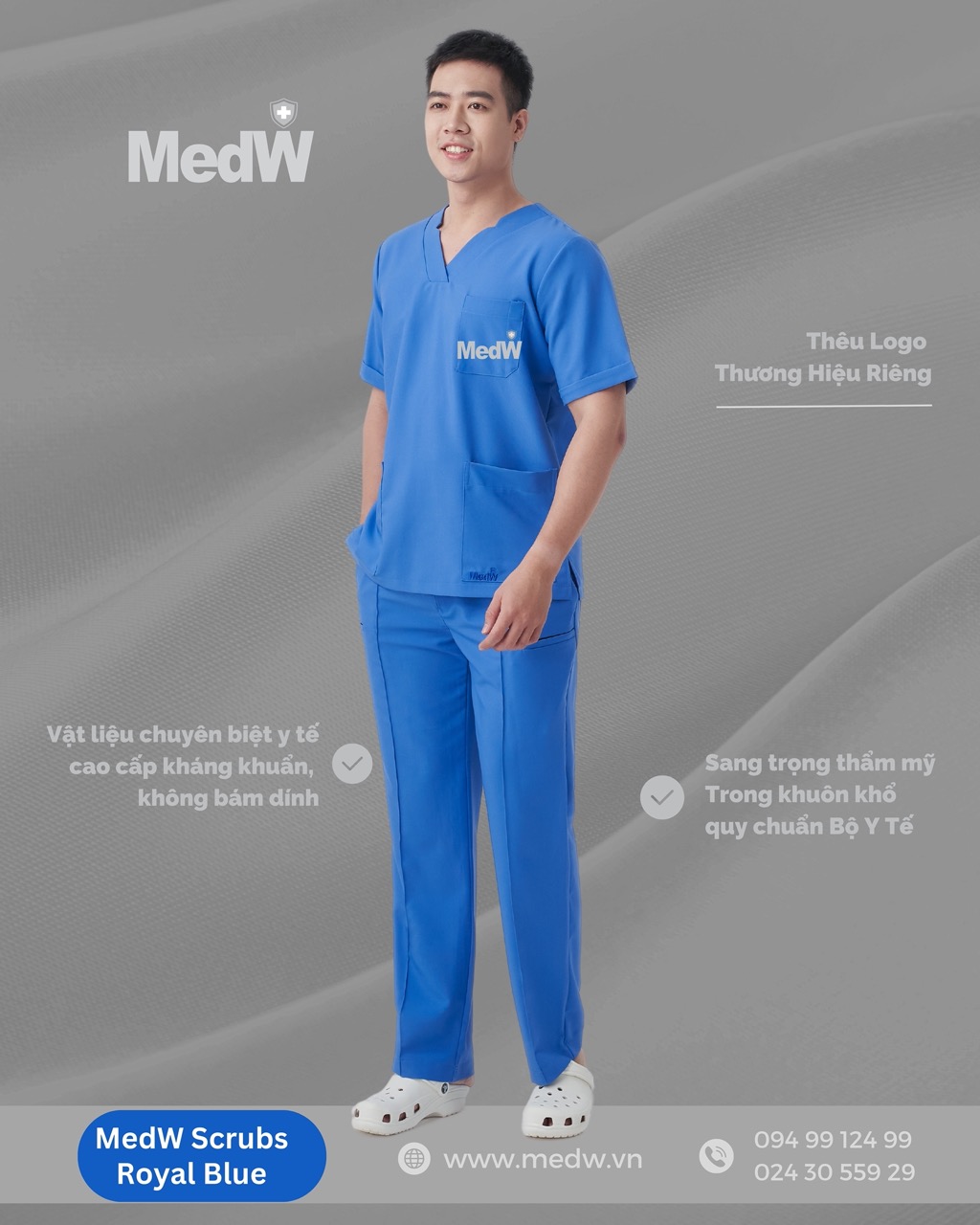 MedW Apollo Scrubs Y Tế Royal Blue (Nam) Xanh Hoàng Gia Bộ Trang Phục Y Tế Bộ Trang Phục Y Tế Bác Sĩ, Điều Dưỡng Thiết Kế Pháp Cách Tân, Vật Liệu Y Tế Cotton Nhật Nhập Khẩu Chuyên Biệt Không Bám Dính, Xếp Ly Giữ Dáng Suông Vận Động Tự Do