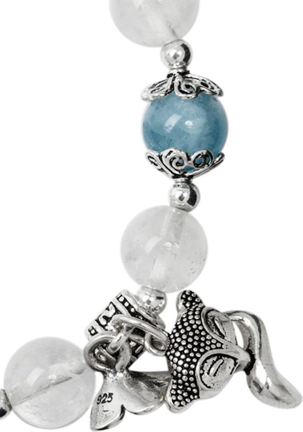 Vòng Tay Thạch Anh Mix Aquamarine 8mm Charm Hồ Ly Bạc 925 Ngọc Quý Gemstones VT146