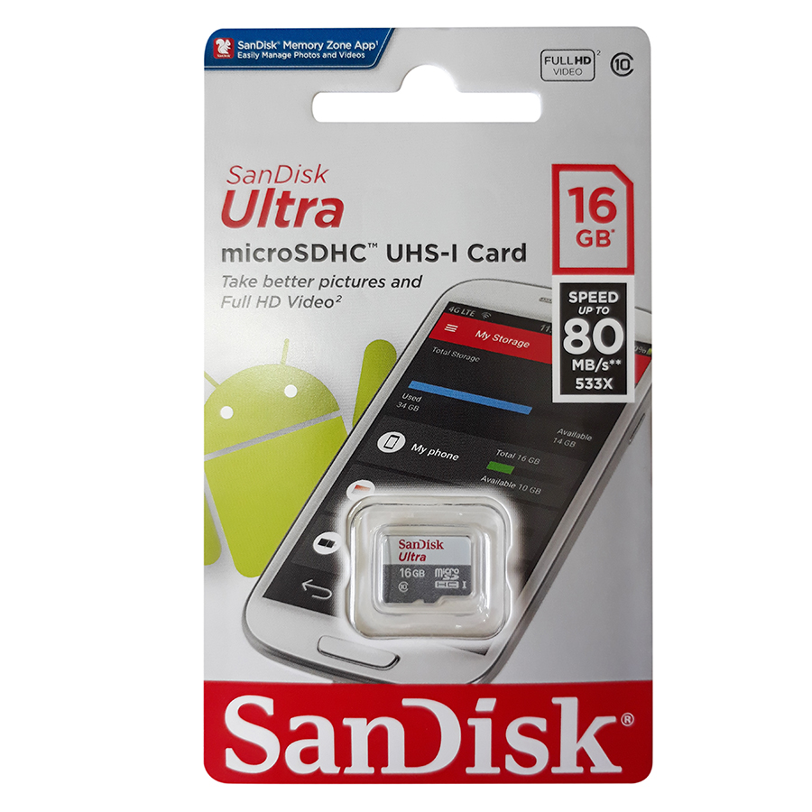 Thẻ Nhớ microSDHC SanDisk Ultra 16GB UHS-I - 48MB/s - Hàng Chính Hãng