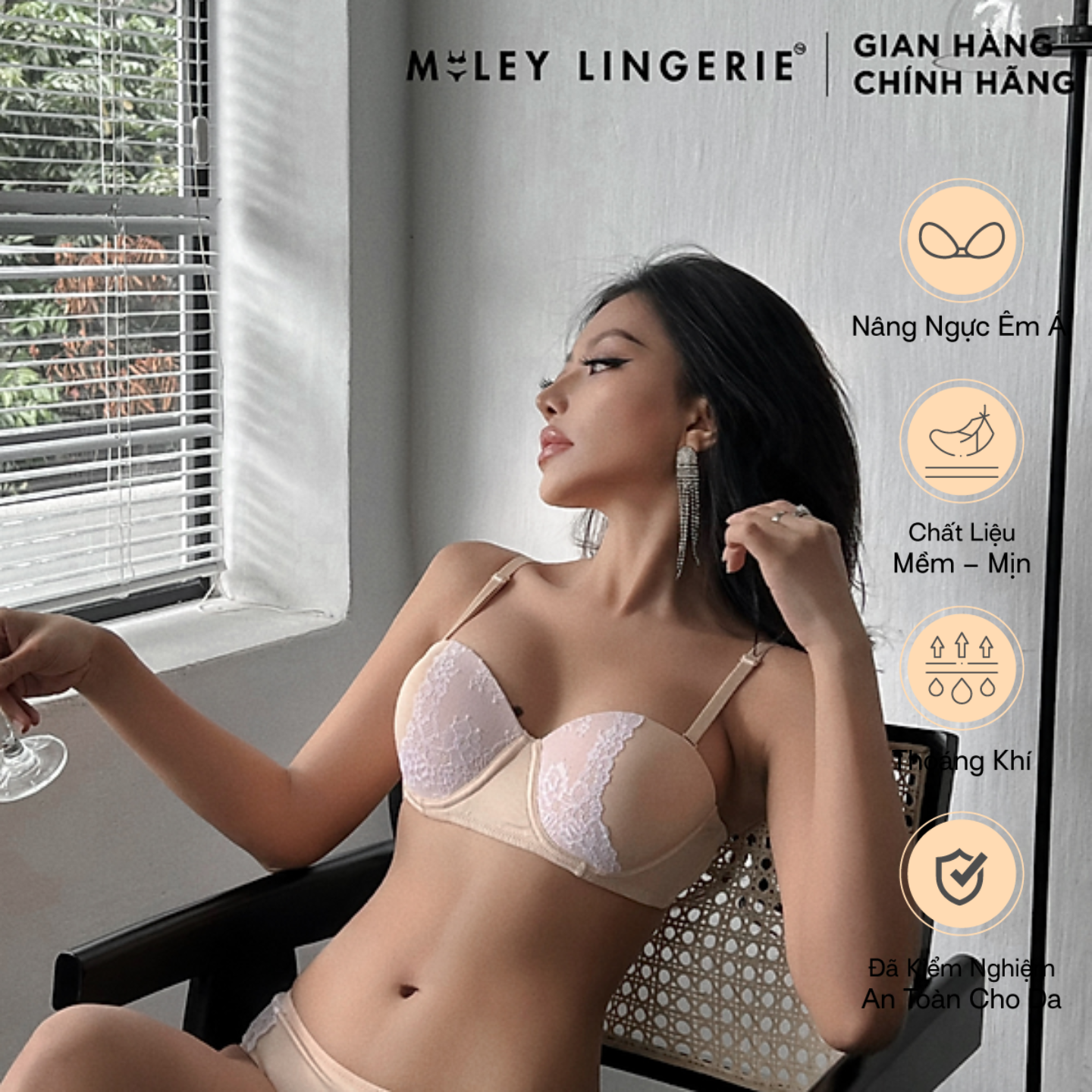 Áo Ngực Cúp Ngang Phối Viền Ren Miley Lingerie BRM09202