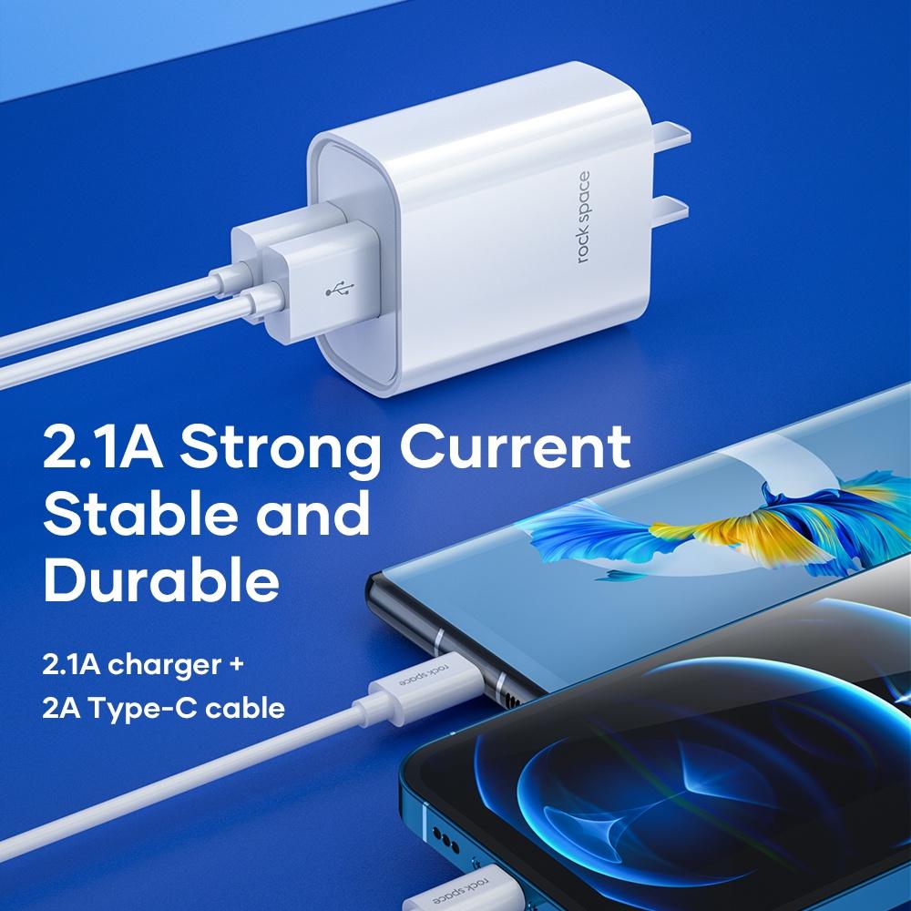 Bộ củ cáp sạc nhanh Rockspace T22 PRo dành cho Iphone , 2 cổng sạc nhanh không nóng máy - Hàng chính hãng