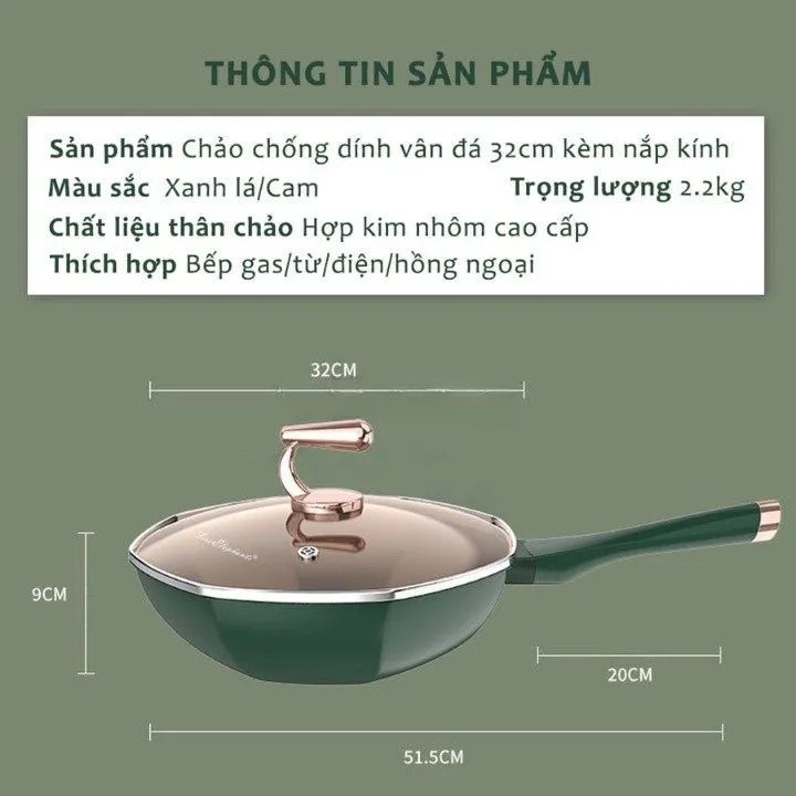 Chảo xâu lòng chống dính 8 cạnh cao cấp OCTAGONAL PAN 33cm