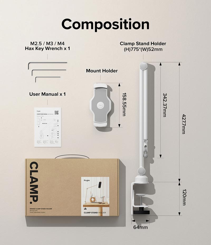 Giá đỡ cho điện thoại, máy tính bảng RINGKE Clamp Stand Holder - Hàng Chính Hãng