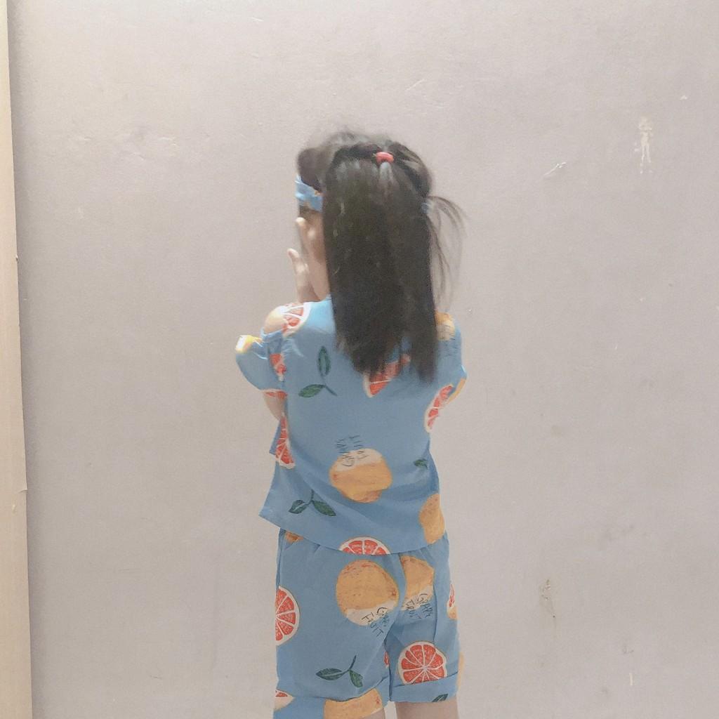 Bộ Đồ Lụa Vai Nhún Bèo hình Trái Cây bé gái BabyBean kèm Băng-Đô