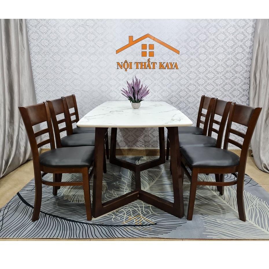 Bộ bàn mặt đá nhập khẩu Malaysia 6 ghế Mostar 80cm x 160cm x 75cm chân M (Tự Nhiên)