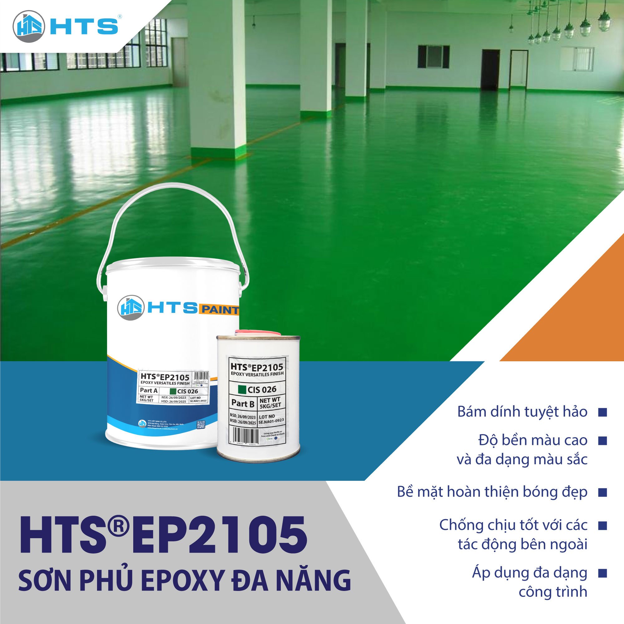 Sơn Phủ Epoxy Hệ Lăn HTS EP2105 bộ nhỏ 5Kg - Đa dạng màu, Độ bền cao