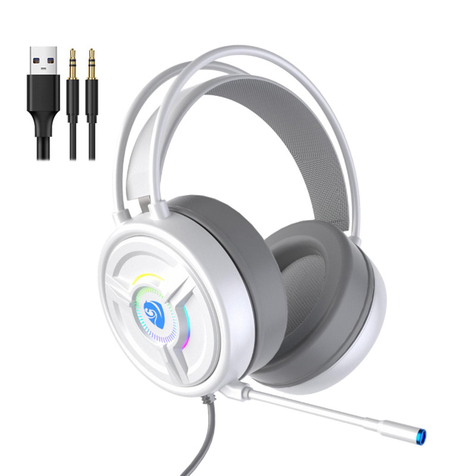 3.5mm Gaming Headset Over Ear Headphones LED Light for PC Laptop White