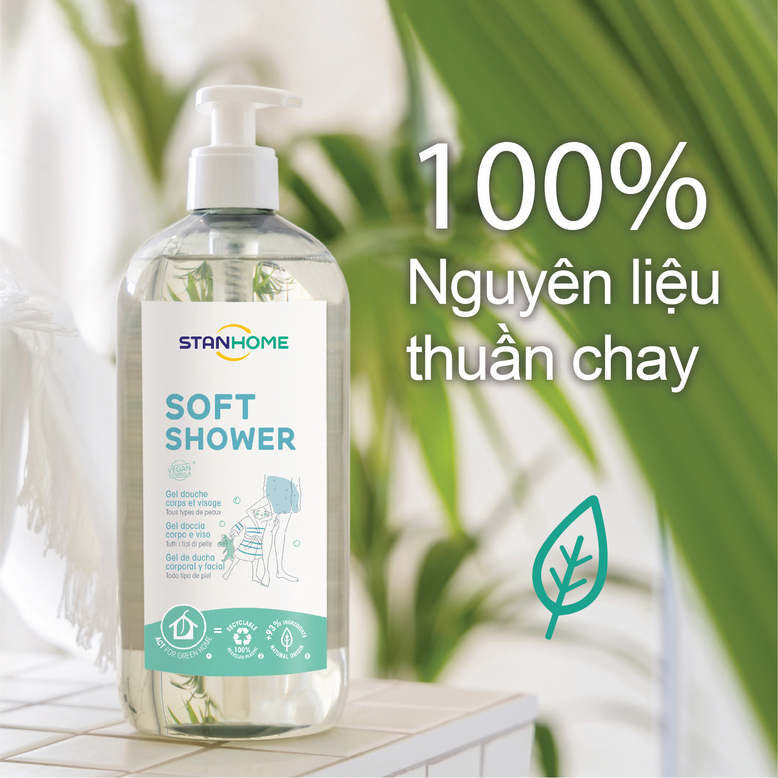 Sữa tắm, rửa mặt không xà phòng cho mọi loại da và da nhạy cảm Stanhome Family Expert Soft Shower 740ml/chai