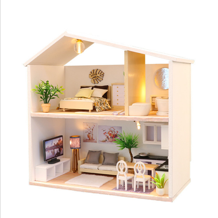 Mô hình nhà DIY Doll House Light Time Kèm Đèn LED và Mica chống bụi