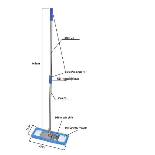 Cây Lau Nhà Inox Cán Rút (Tăng đơ) 45 cm (Có Sẵn Tấm Lau)