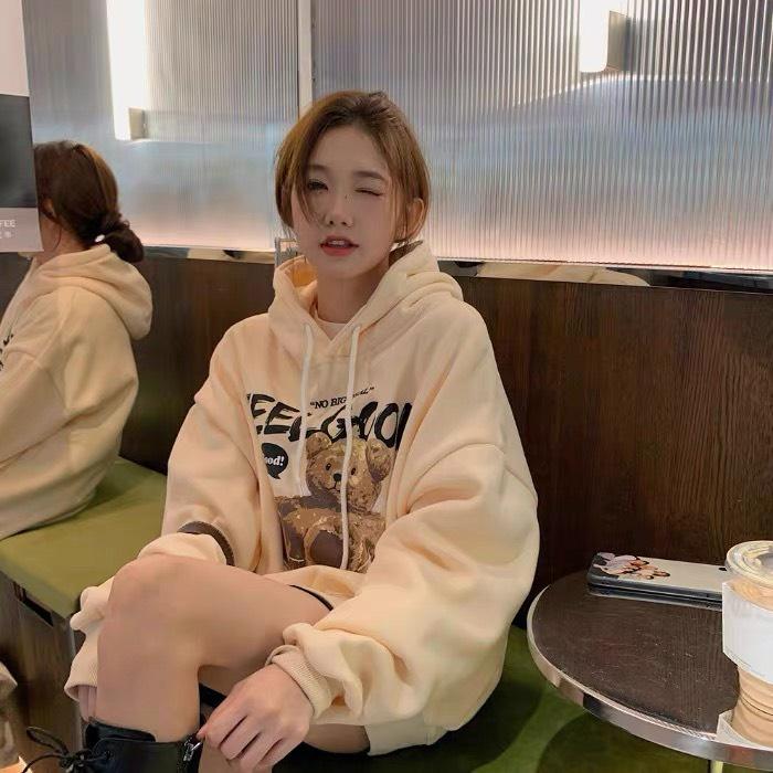 Free Ship - Áo Khoác Nỉ Hoodie Gấu Unisex Form Rộng KNN50 - KNN50 - Xanh đậu