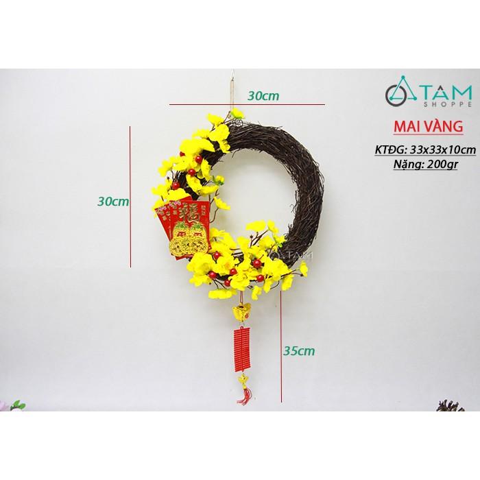 Vòng treo cửa Tết nửa vòng hoa mai đào ĐK 40cm T-VTC-17