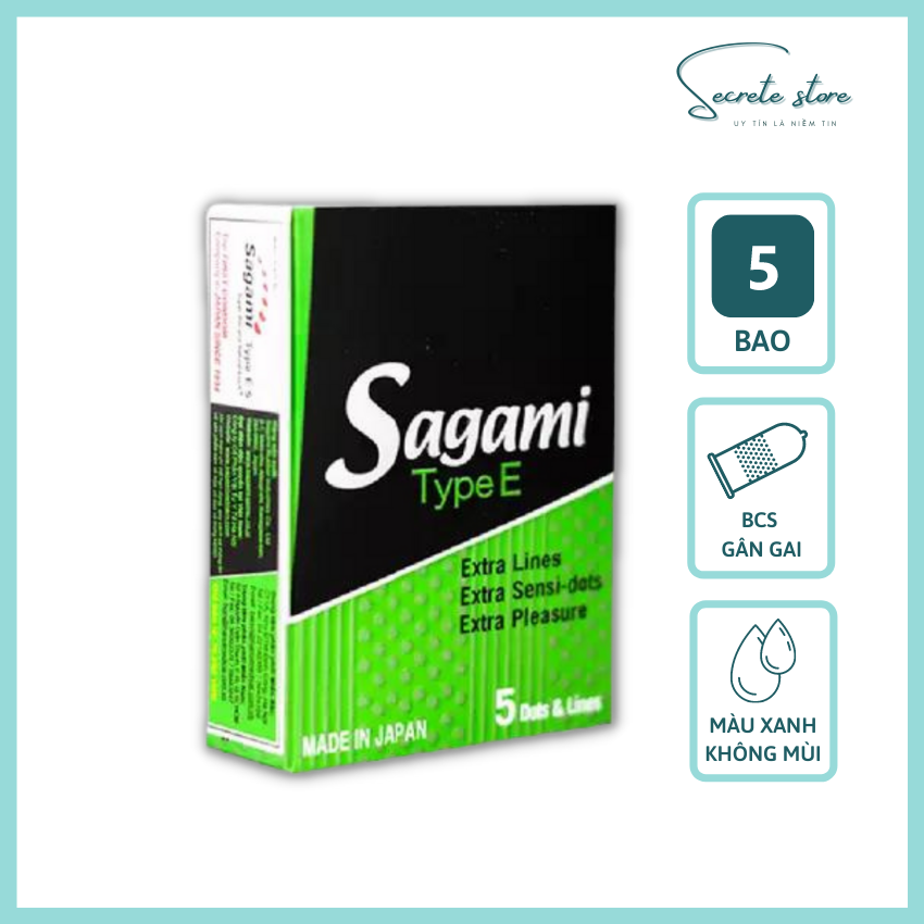 Bao cao su Sagami Type E - thương hiệu Nhật Bản siêu mỏng, có gân gai, màu xanh - hộp 5 cái
