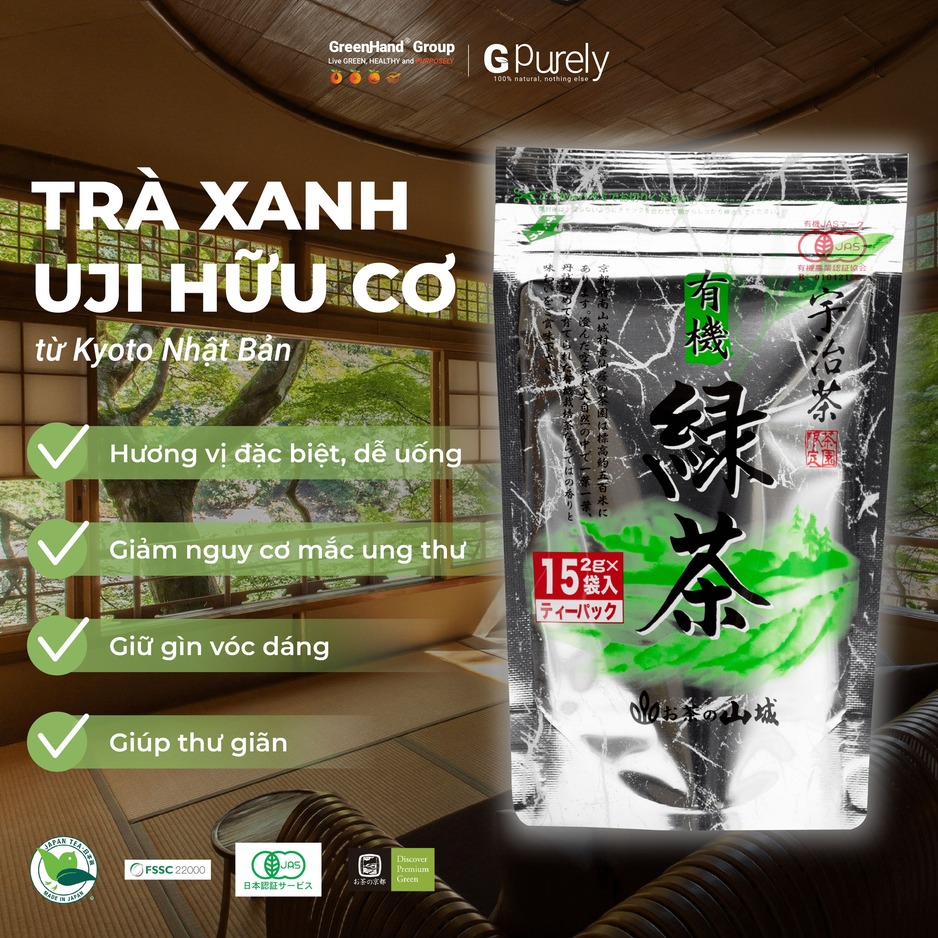 Túi trà Uji hữu cơ GreenHand hương vị tươi mát, thư giãn