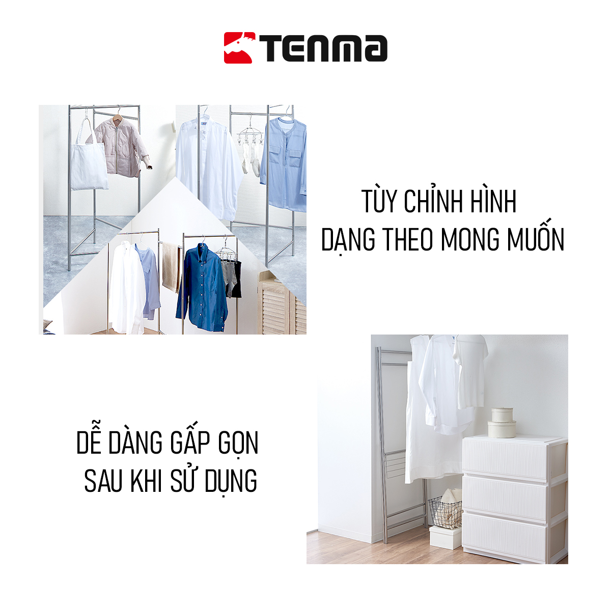 Giá Phơi Quần Áo Tiện Lợi Bằng Thép Không Gỉ TENMA, PSI-02