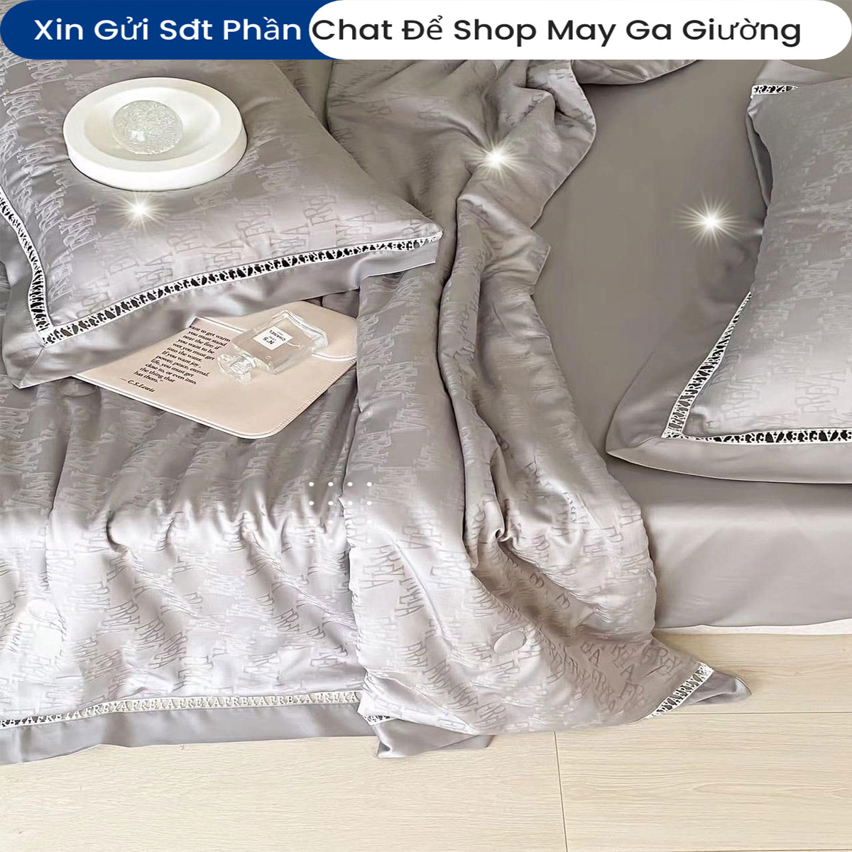 Bộ Chăn Ga Gối Đệm Lụa Tencel Zuki 5 Món ANNA NGUYÊN Cao Cấp Chăn Chần Bông Lụa Mềm 01