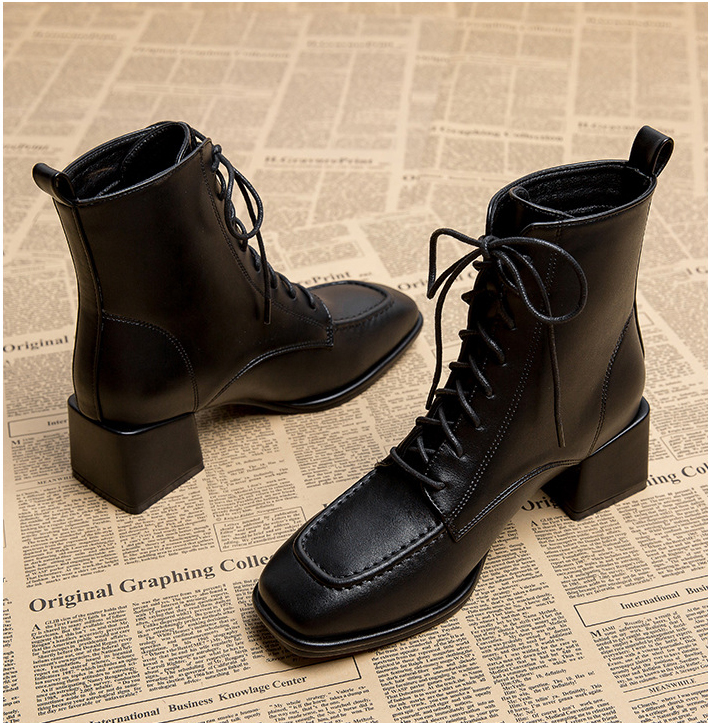 [ Size 35- 40] Boot cổ lửng cột dây mũi vuông SÀNH ĐIỆU GBN11201
